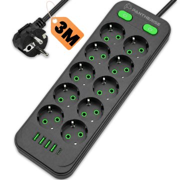 DUAL LINE 1041 podaljšek 10 vtičnic 4xUSB-A + 1xUSB-C 3 m