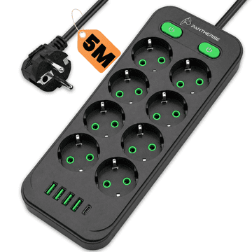 Dual Line Pro 841 podaljšek, 8 vtičnic, 4xUSB-A + 1xUSB-C, 5 m