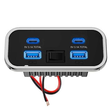 KJB Avtomobilska polnilna vtičnica s 4 priključki, dvojni USB-C PD3.0 in QC3.0 Vgradni avtomobilski USB polnilnik 12/24 V, 2 × USB-A in 2 × USB-C, z zaslonom, izvedba 2