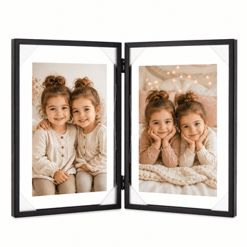 Dvojni okvir za fotografije, črn, lebdeči, 10x15 cm, za 2 fotografiji, lebdeči, loft