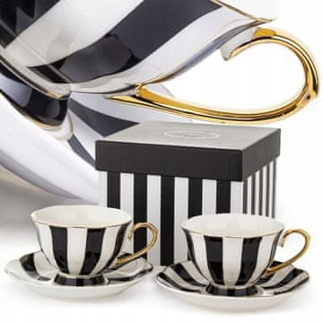 Komplet porcelanastih skodelic 220 ml, 2 kosa, bela in črno zlata