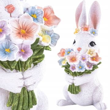 Figurica belega velikonočnega zajčka s spomladanskim cvetjem 22 cm