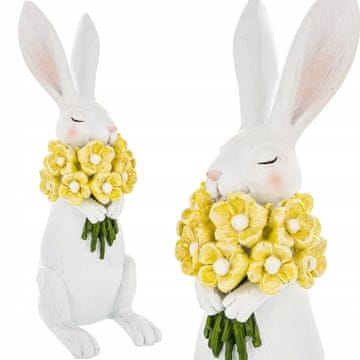 Figurica belega velikonočnega zajčka s spomladanskim cvetjem 21 cm