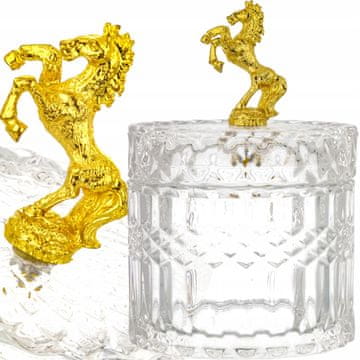 STEKLENA POSODA 13 CM ORGANIZATOR S POKROVOM ZA VATNE BLAZICE KOZMETIKA figurica konja