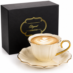 Porcelanasta skodelica v škatli 220 ml 1 kos. zlata ecru porcelanasta skodelica