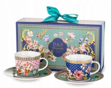 Komplet 2 skodelic s krožniki, 220 ml, porcelanast kavni servis
