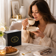 Porcelanasta skodelica v škatli 220 ml 1 kos. zlata ecru porcelanasta skodelica