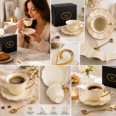Porcelanasta skodelica v škatli 220 ml 1 kos. zlata ecru porcelanasta skodelica