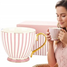 Porcelanasta skodelica v darilni škatli, roza, bela, porcelan, 450 ml