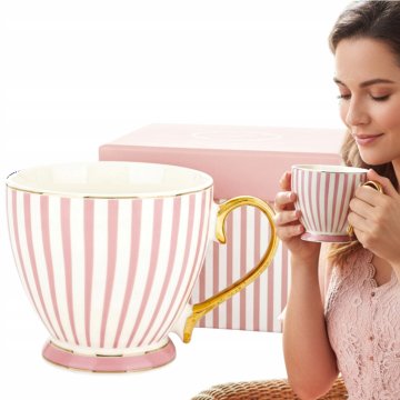 Porcelanasta skodelica v darilni škatli, roza, bela, porcelan, 450 ml
