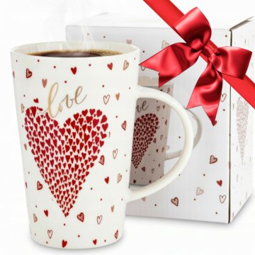 Velika porcelanasta skodelica v rdeči škatli za valentinovo darilo 450 ml