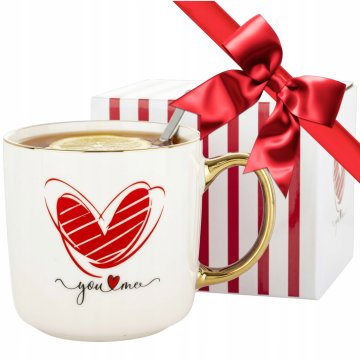 Velika porcelanasta skodelica v škatli za valentinovo darilo 385 ml