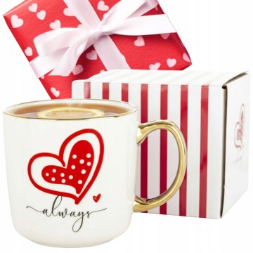Velika porcelanasta skodelica v škatli za valentinovo darilo 385 ml