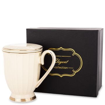 Elegantna kremna porcelanasta skodelica za čaj z infuzerjem
