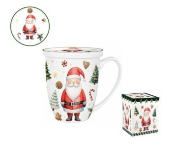 Porcelanasta skodelica za čaj z infuzerjem in božičnim motivom