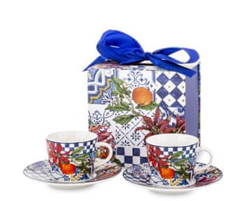 Komplet 2 skodelic in krožnikov za espresso, večbarvni porcelan