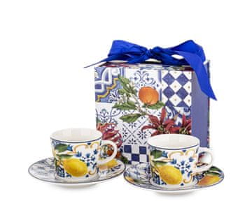 Komplet 2 skodelic in krožnikov za espresso, večbarvni porcelan