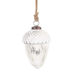 Steklena kroglica Delhi, srebrna in bela, 15x9x9 cm