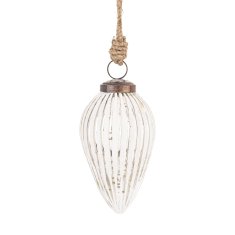 Steklena kroglica Delhi, srebrna in bela, 12x9x9 cm