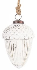 Steklena kroglica Delhi, srebrna in bela, 15x9x9 cm