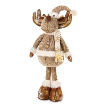 Figurica severnega jelena, tekstil, rjava in bela, 45x22x18 cm