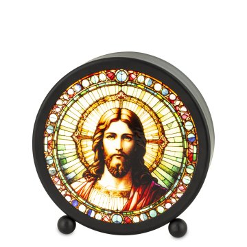 Vitražna LED svetilka, kovina, steklo, 11x11x3,5