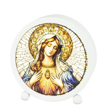 Vitražna LED svetilka, kovina, steklo, 11x11x3,5