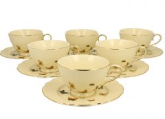 Porcelanasta skodelica 6 skodelic s krožnikom Metuljčki ecru