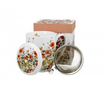 Porcelanska skodelica z motivom divjih ptic in živalmi z infuzerjem 11,5 x 8,2 x 11,5 cm