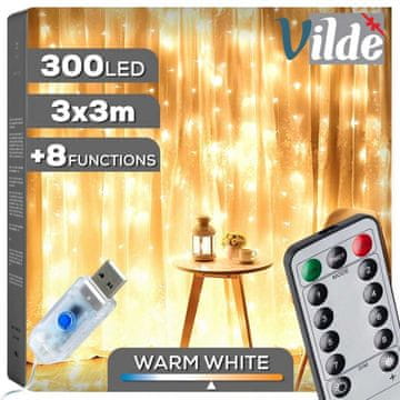 Vilde SVETLOBNA ZAVESA 300 LED 3m Z DALJINSKIM UPRAVLJALNIKOM 839439 TOPLO BELA