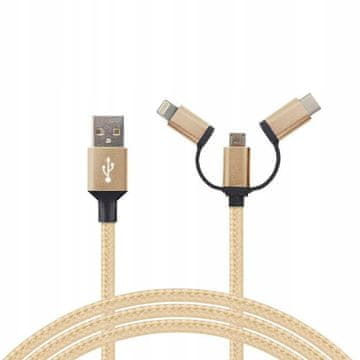 Carcommerce USB-C Lightning MicroUSB 3v1 kabel 1m ojačan za hitro polnjenje
