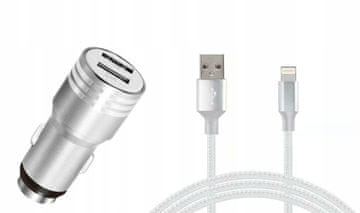 Carcommerce 2x USB avtomobilski polnilnik z 2,4A kablom za iPhone