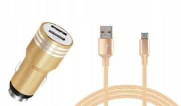 Carcommerce 2x USB avtomobilski polnilnik z 2,4A mikro USB kablom, zlat