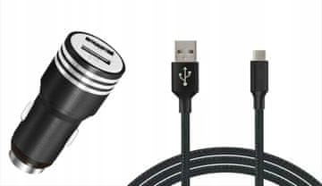 Carcommerce 2x USB avtomobilski polnilnik z 2,4A USB-C kablom