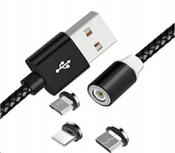Carcommerce 3-v-1 magnetni avtomobilski kabel za iPhone USB-C Micro USB za avto 1 m