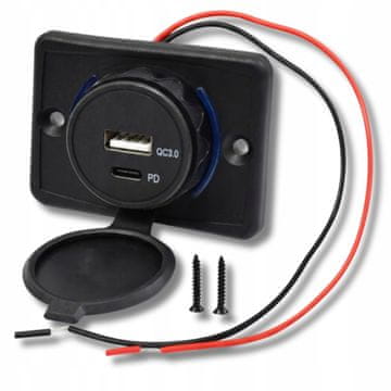 Carcommerce Vgrajen avtomobilski polnilnik USB-C in USB 3,4 A 12-24 V avtomobilska vtičnica