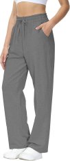Ženske hlače za jogo iz bombaža Joggers ravne udobne sive L, mehak elastičen jersey iz 95% bombaža in 5% elastana, elastičen pas, 2 stranska žepa, za jogo, pilates, tek, treking, pralni stroj