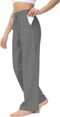 Ženske hlače za jogo iz bombaža Joggers ravne udobne sive L, mehak elastičen jersey iz 95% bombaža in 5% elastana, elastičen pas, 2 stranska žepa, za jogo, pilates, tek, treking, pralni stroj