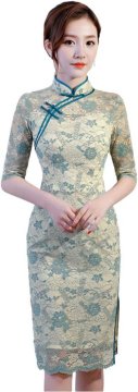 Ženska midi obleka qipao v kitajskem slogu bela cheongsam kratek rokav slim fit do kolena cvetni vzorec stoječi ovratnik zadrga na hrbtu poliester L za poroko poslovno večerjo ali večerni izhod