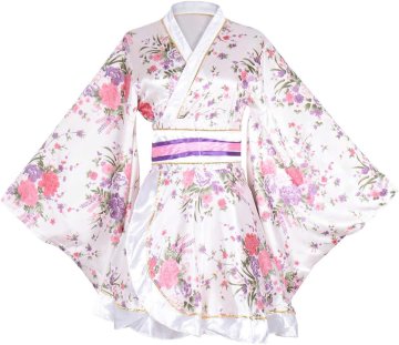 Ženski kopalni plašč kimono yukata za cosplay iz satenastega poliestrskega satina elegantni bel XXL plus size z nastavljivim pasom za domačo uporabo, fotografske seanse in tematske zabave
