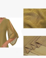 Ženska bluzka tunika z napihnjenimi rokavi 3/4 V-izrez Henley high-low dvoslojna zračna lahka elegantna cvetlični vzorec poletna vitkejši kroj za službo in vikend zelena velikost M