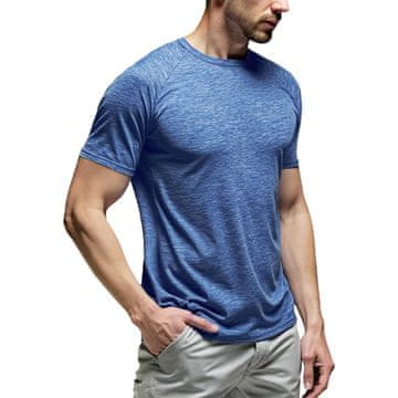 Moška športna majica za tek in fitnes, dihajoča, hitro sušeča, elastična 4-way stretch, athletic fit, ploski šivi, brez etiket, 92 % poliester 8 % elastan, modra, velikost M
