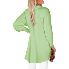 Ženska srajca oversize v črtah, zelena, elegantna z gumbno letvijo, velikost M – ohlapen kroj, ovratnik tipa klapna, dolgi rokavi z elastičnimi manšetami, žep na prsih, lahka tkanina za pisarno
