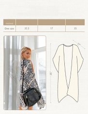 Ženski plažni kimono boho kardigan ogrinjalo oversize, bež-temno modro, odprt sprednji del brez rokavov, okrasni pomponi na robovih, lahek dihajoč neprosojen, za plažo in bazen, ena velikost