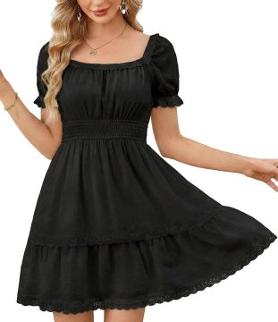 Elegantna Boho mini obleka z kvadratnim izrezom, puhastimi rokavi in volančki, črna pikčasta Swiss Dots, elastičen nabran pas, A-line kroj s stranskimi žepi, za ženske, velikost XL