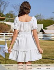 Elegantna Poletna Mini Obleka v Boho Slogu A-line Bela XXL s Kvadratnim Izrezom, Rokavi Puff z Čipko, Pikice Swiss Dots, Elastičen Nabran Pas, Volani in Stranski Žepi za Poletje in Zabave