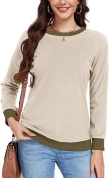 Ženski pulover dolgi rokav casual elegantni mehki bež L soft-touch tkanina lahek zračen sproščen krój okrogel izrez crew neck rebrasti bündi za pomlad jesen zimo za pisarno in dom