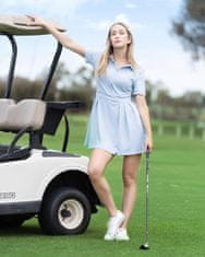 Ženska športna obleka za tenis s kratkimi hlačami 2 v 1 za golf, fitnes, kroj A-line, visoko elastična tehnična tkanina, vgrajene kratke hlače z 2 žepoma, kratek rokav, modra, XL