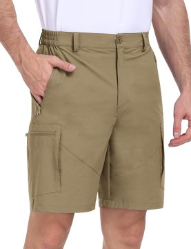 Moške kargo kratke hlače za prosti čas, hitrosušeče, lahke, udobne, bež, M, 88% najlon 12% spandex, elastičen pas, 5 žepov (4 z zadrgo), DWR zaščita pred dežjem, za trekking, tek in plažo