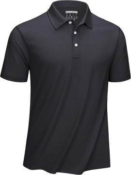 Moška polo majica za golf Črna XL hitro sušeča dihajoča lahka iz 100% poliestra regular fit 3 gumbi odporna proti gubanju in kosmatenju za golf tenis in casual business stil